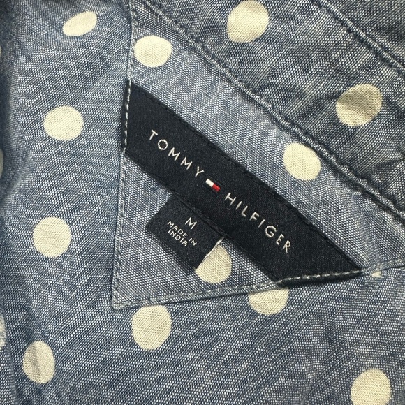 Tommy Hilfiger Sz M Blue & White Polka Dots Casual Button Up Shirt Short Sleeve - Picture 6 of 10
